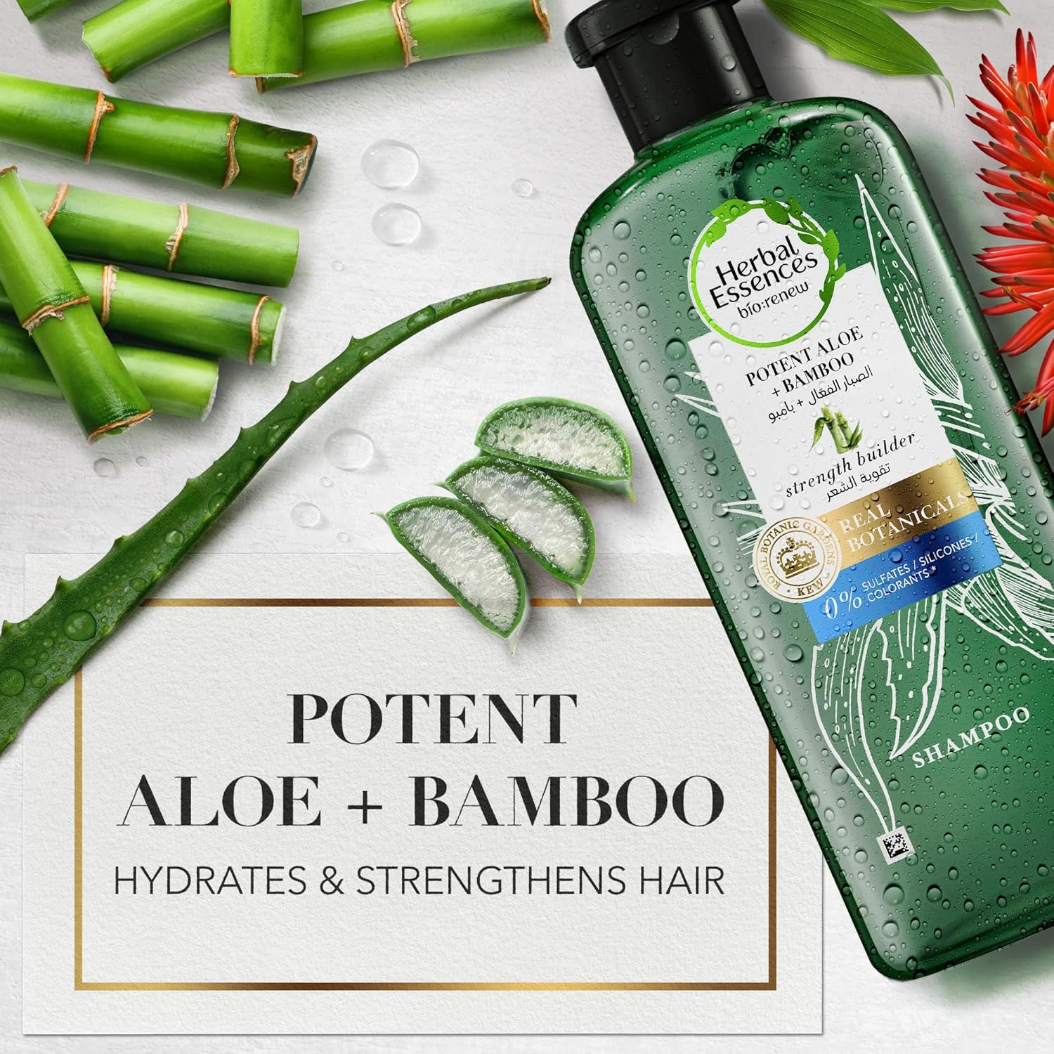 herbal essences sulfate free potent aloe + bamboo shampoo & conditioner for dry hair and frizzy hair, 400ml