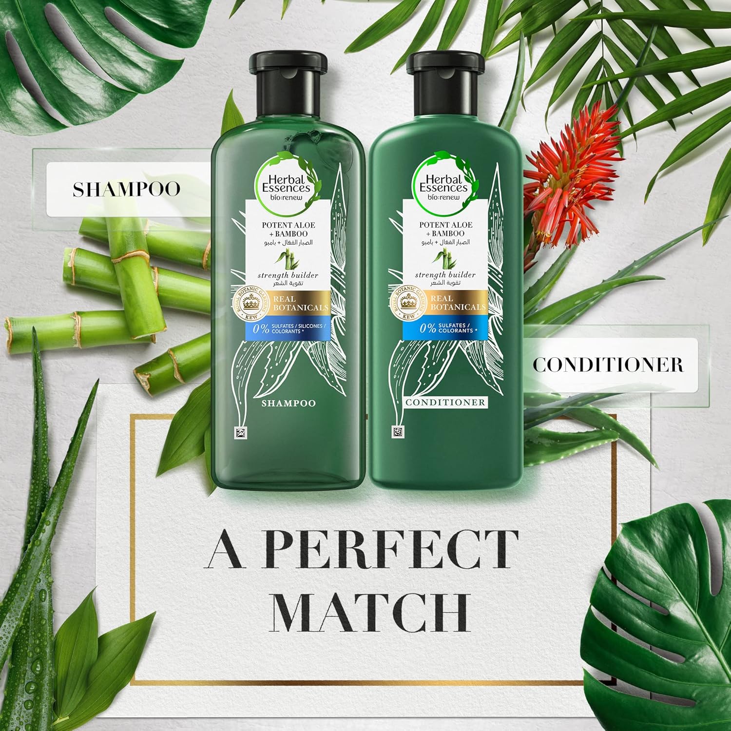 herbal essences sulfate free potent aloe + bamboo shampoo & conditioner for dry hair and frizzy hair, 400ml