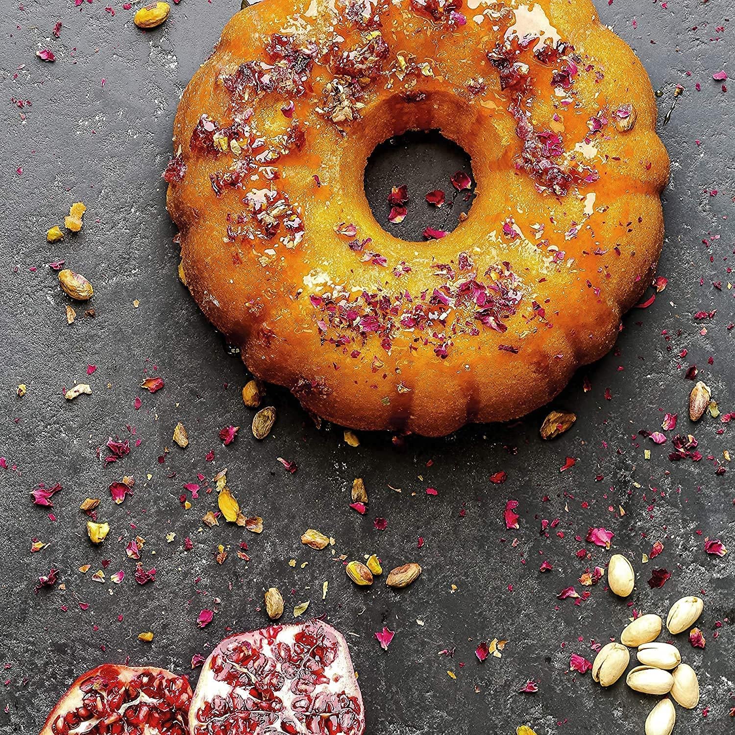 alissa 10 inch bundt fluted non stick cake pan round mold leakproof bakeware oven (black)