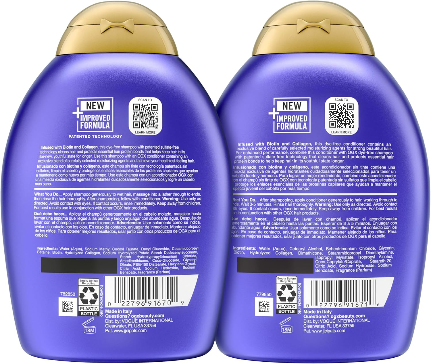 ogx shampoo & conditioner thick and full + biotin and collagen 385ml (pack of 2)