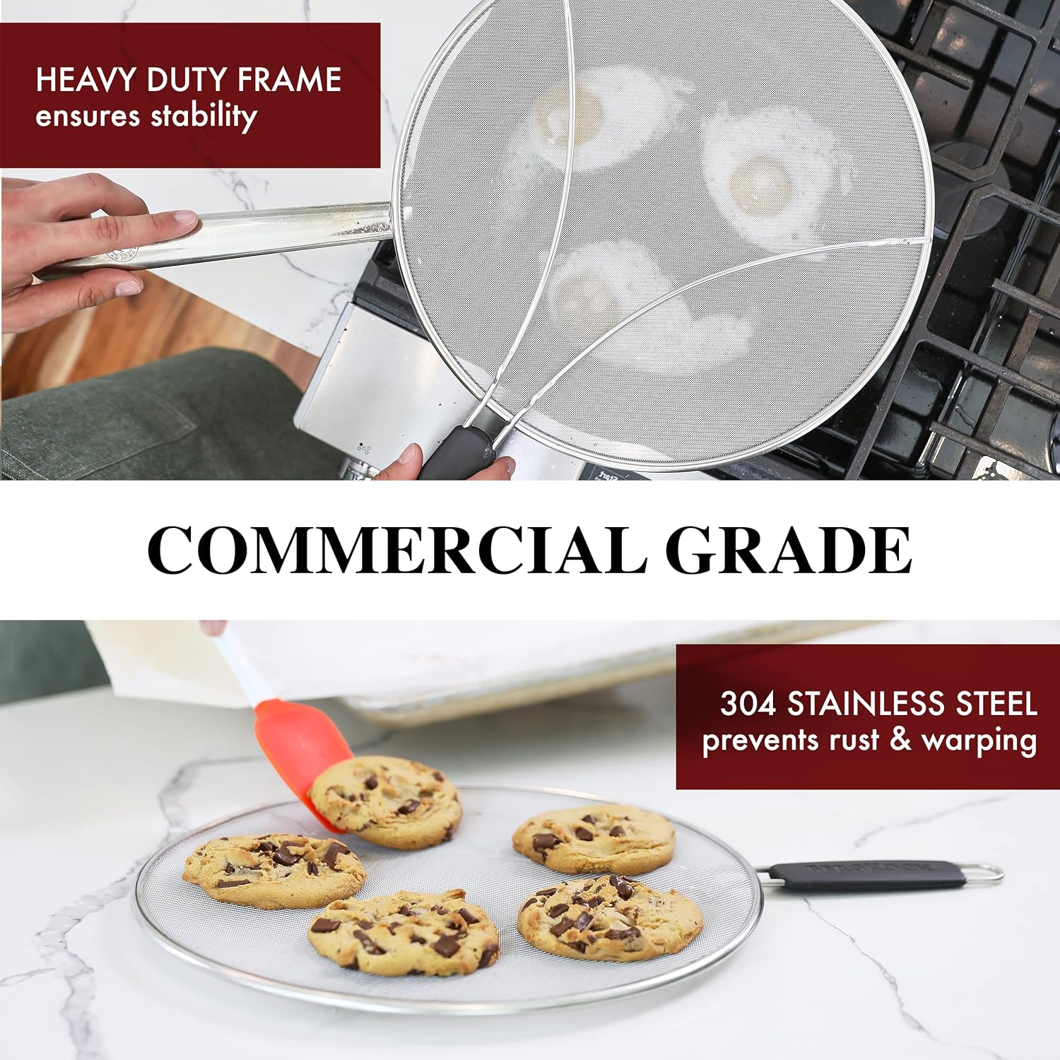 bergkoch grease splatter screen for frying pan 13" stops 99% of hot oil splash protects skin from burns splatter guard for cooking iron skillet lid keeps kitchen clean stainless steel