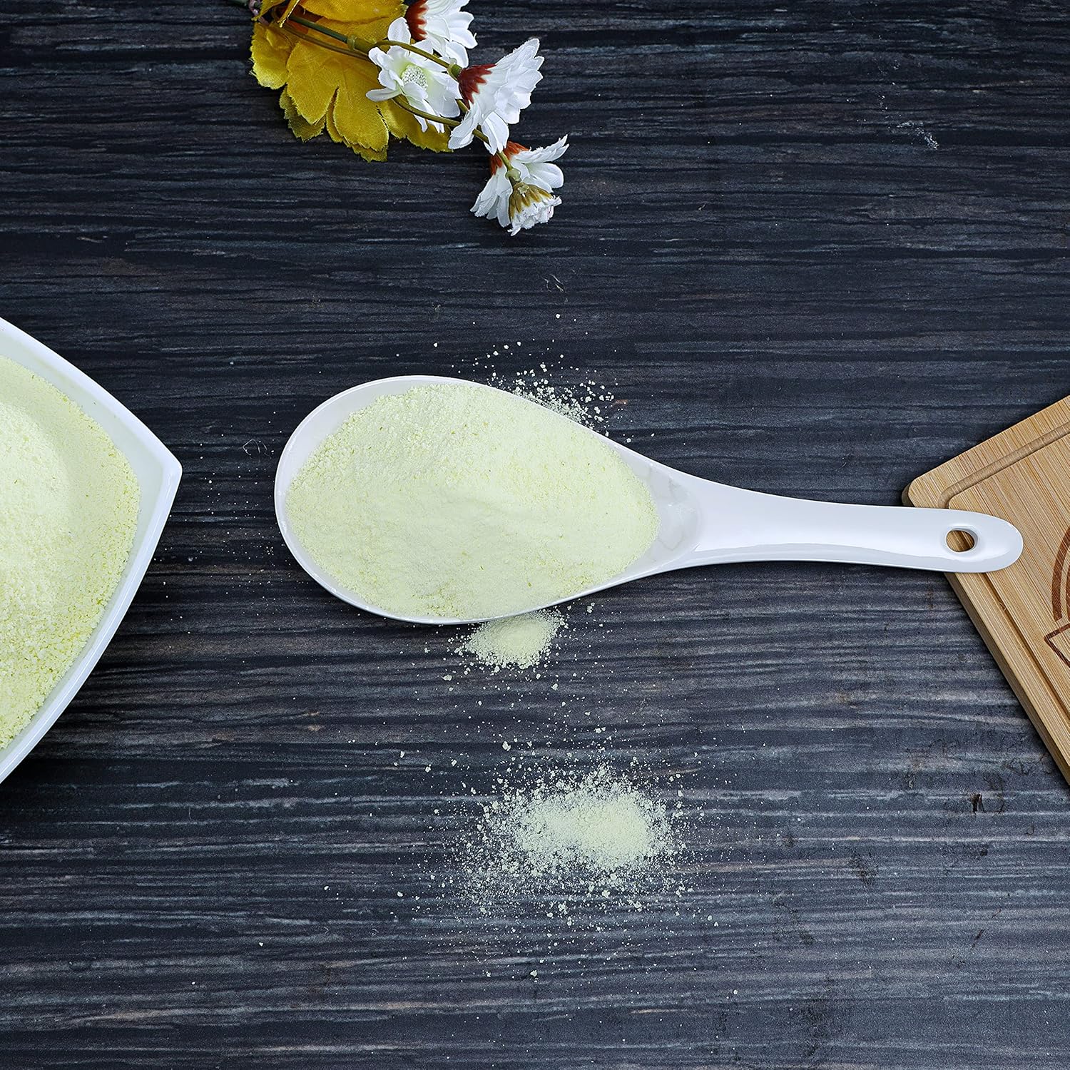 royalford melamine ware rice spoon cooking and serving spoon with grip handle and hanging loop | dishwasher safe | broad deep bowl | dinner cutlery utensil (white pearl)