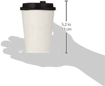 soft n cool hotpack disposable heavy duty paper cup white 12 ounce with black lid, 10 pieces for hot & cold drinks, coffee & tea.