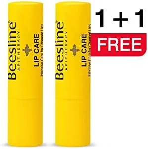 beesline lip care unscented flavour free lip balm 4 g, 2 piece, yellow
