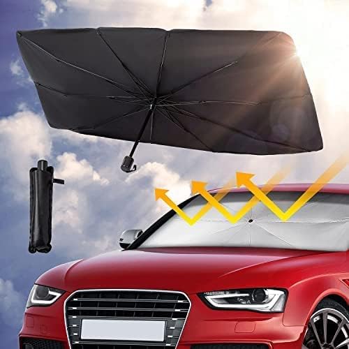 tdoo car sun shade,for car front windshield, car umbrella sun shade cover, foldable uv reflector and heat, sunshade for cars, fits most vans suvs (57 x 31 in) (a), black
