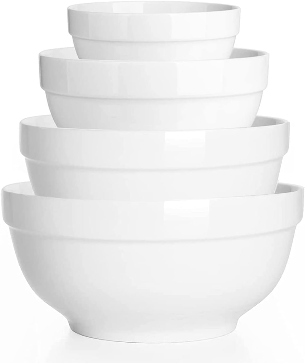 porcelain serving bowls, 1890/1240/650/355ml nesting bowls, white ceramic bowl sets, versatile bowls for kitchen, scratch resistant, thick edge non slip design, oven & microwave & dishwasher safe
