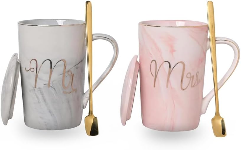 amerteer mr and mrs coffee mugs wedding gift for bride and groom gift for bridal shower engagement wedding and married couples anniversary ceramic marble cups 14 oz