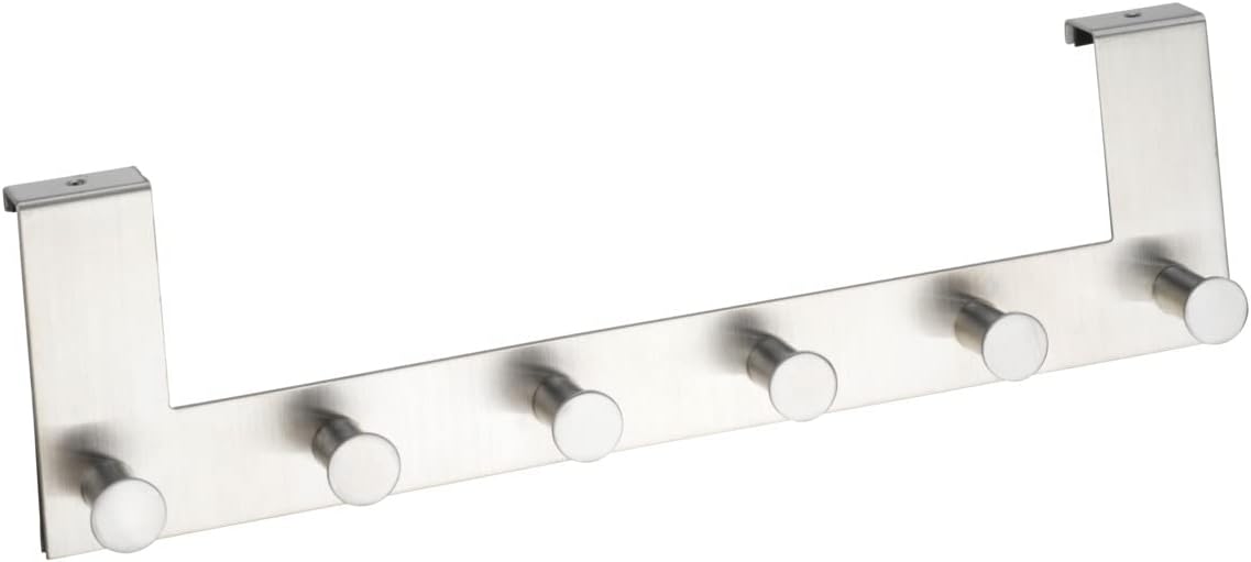wenko, 6 hook door mounted clothes rack, stainless steel, space saving coat hangers for home bedroom, house space savers, 39x11x5.5cm, matt