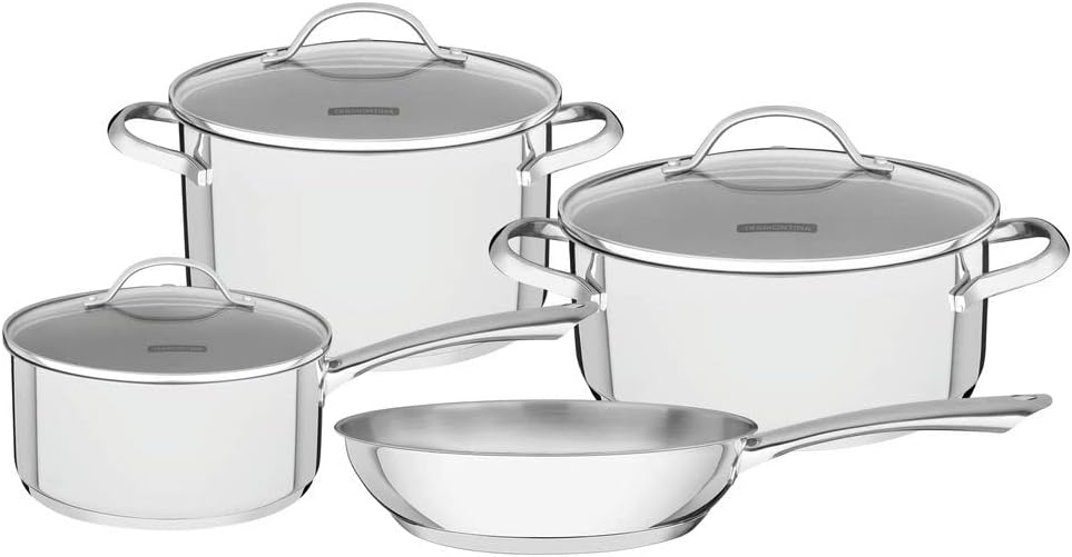 tramontina una 7 pieces stainless steel cookware set with tri ply bottom