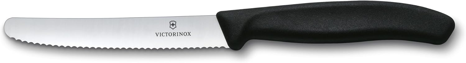 victorinox swiss classic tomato knife, set of 6, sharp blade, wavy edge, 11 cm, stainless steel, black