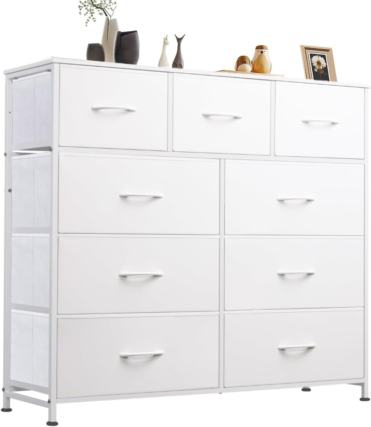 sky touch storage cabinet : bedroom dresser with 9 drawers wide storage chest with removable fabric bins storage organizer unit for living room entryway hallway nursery kids room (100*30*96cm white)