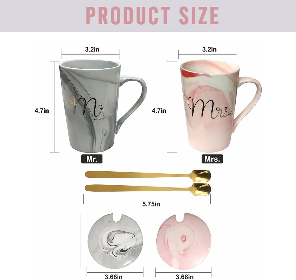 amerteer mr and mrs coffee mugs wedding gift for bride and groom gift for bridal shower engagement wedding and married couples anniversary ceramic marble cups 14 oz