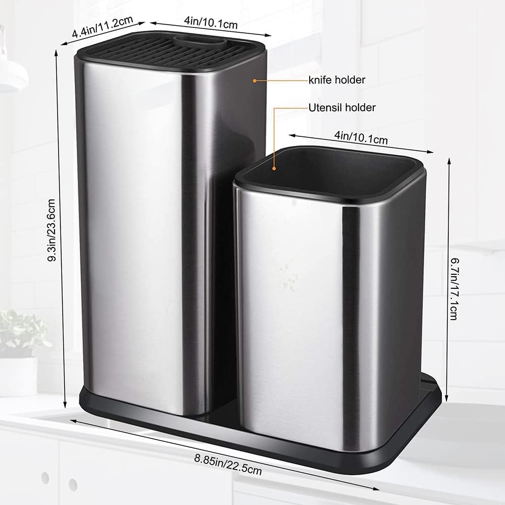 exrp universal knife block without knives,modern utensil holder for countertop,stainless steel knife holder for kitchen counter,edge protecting knife storage,multi function knife organizer