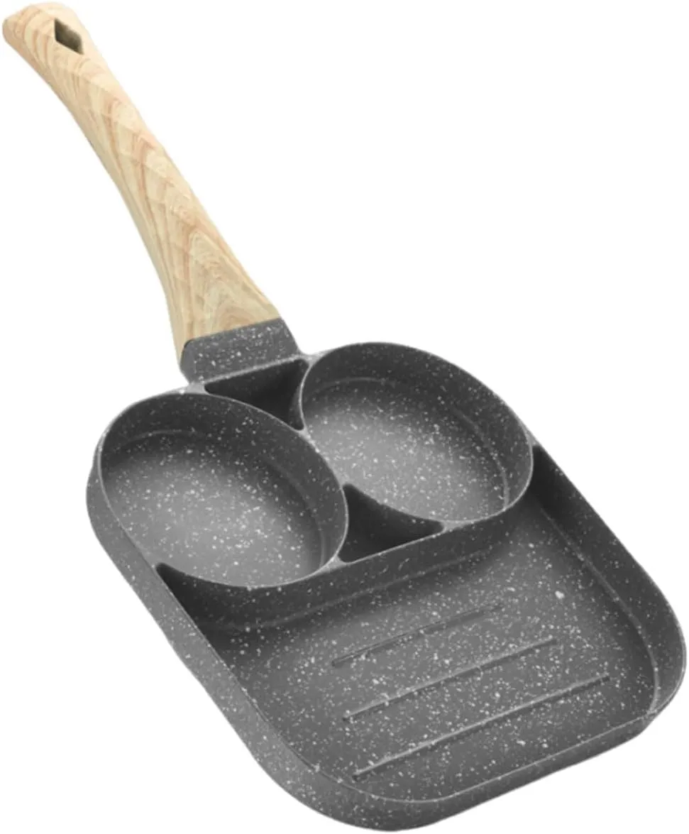 ECVV Egg Frying Pan, 3-in-1 Nonstick Pan Divided Breakfast Pans with Heat Resistant Handle | Egg Omelette Pan for Pancake | Bacon & Burgers | Fried Egg Cooker for Gas Stove & Induction Cooker