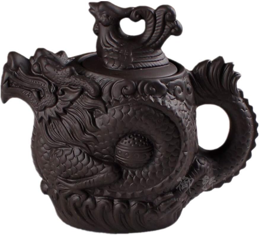 tongyou authentic yixing teapot dragon and phoenix tea pot big capacity purple clay tea set kettle kung fu teapot (black)