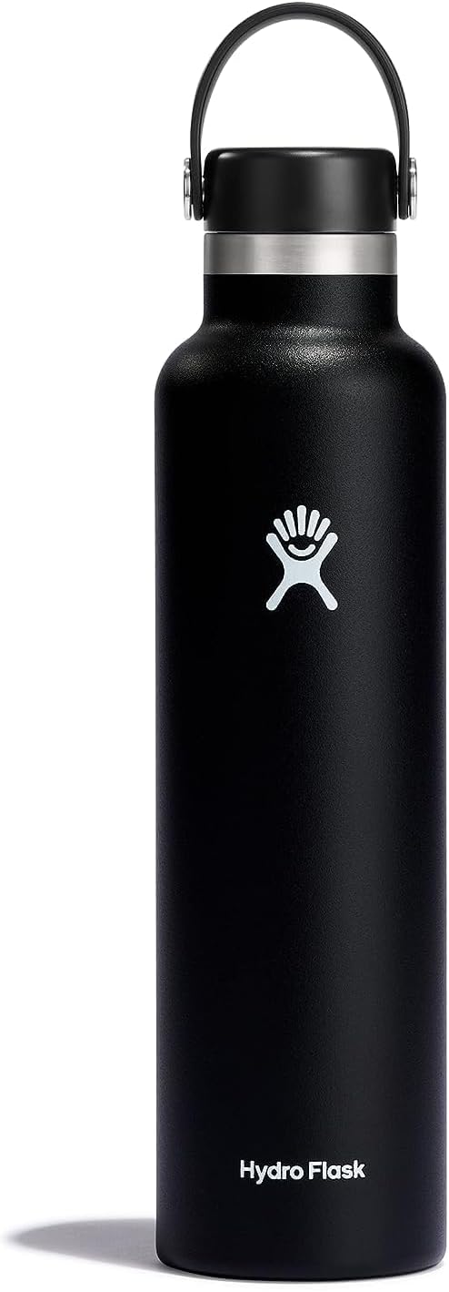 hydro flask standard mouth water bottle, flex cap 24 oz, black