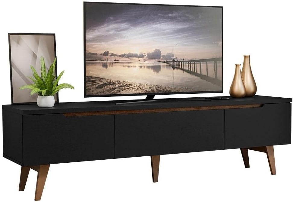 madesa tv stand with 2 doors 1 drawer, for tvs up to 75 inches, wood, 180 w x 50 h x 36 d cm black