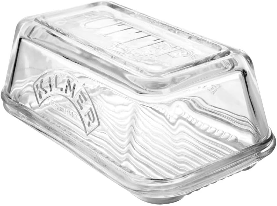 kilner 25.35 glass butter dish vintage serving tray with lid, ideal for home made artisan