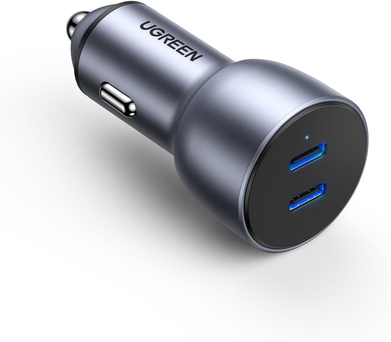 ugreen dual usb c car charger pd 50w, fast charging car battery charger double type c socket, usb pd automobile plug for iphone 16 pro max/16/15/14/13/12, galaxy s24/s23/22/21, ipad pro 6/air 5