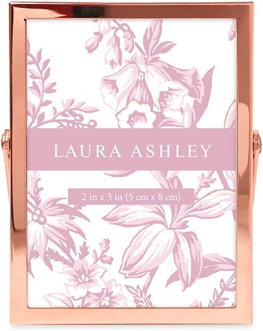 laura ashley 2x3 rose gold flat metal picture frame (vertical) with pull out easel stand, made for tabletop, counterspace, shelf and desk (2x3, rose gold)