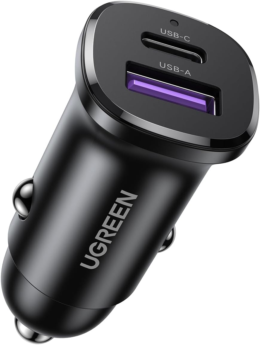 ugreen car charger fast charging 30w for iphone 16 pro, car accessories dual port usb c pd 30w+usb a qc 18w/scp 22.5w fast charger, for iphone 16/15/14/13 series,galaxy s24/s23,huawei,ipad pro, xiaomi