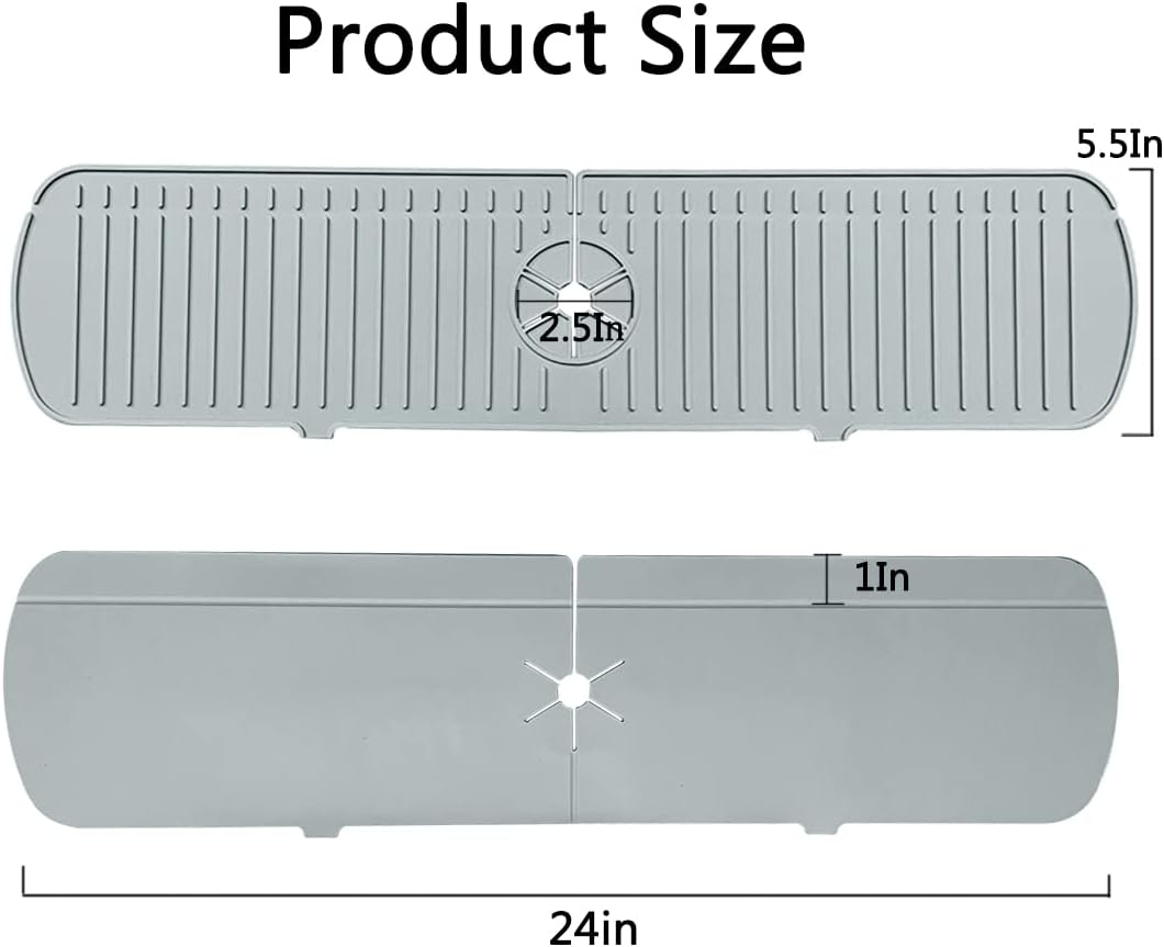 cedocsh kitchen sink splash guard,24" silicone faucet handle drip catcher tray mat, large silicone faucet mat, sink protectors for kitchen sink accessories,bathroom sink