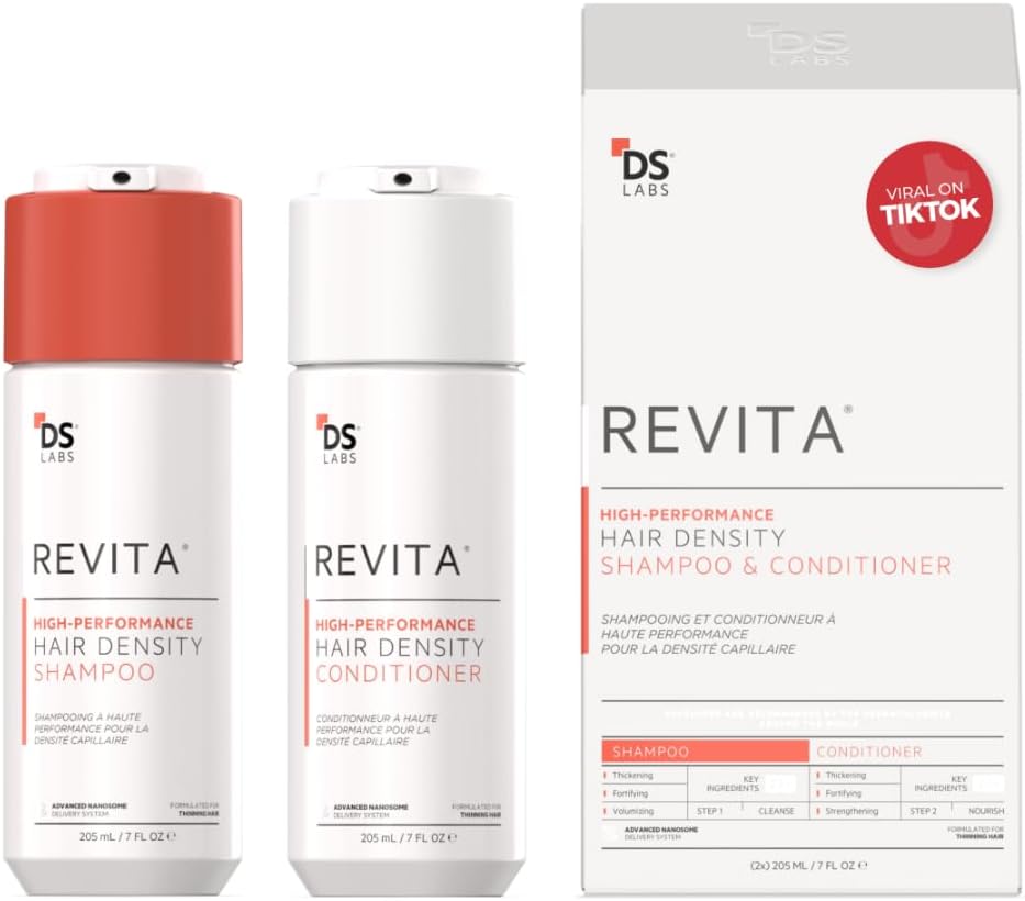 revita shampoo and conditioner for thinning hair by ds laboratories volumizing and thickening for men and women, supports hair growth, hair strengthening, sulfate free, dht blocker (205ml)