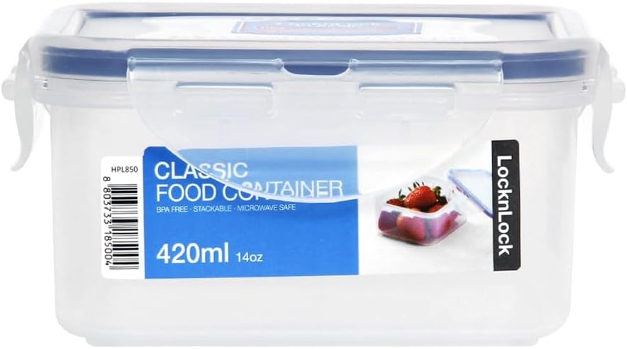 locknlock square short food container, clear, 420 ml capacity, hpl850
