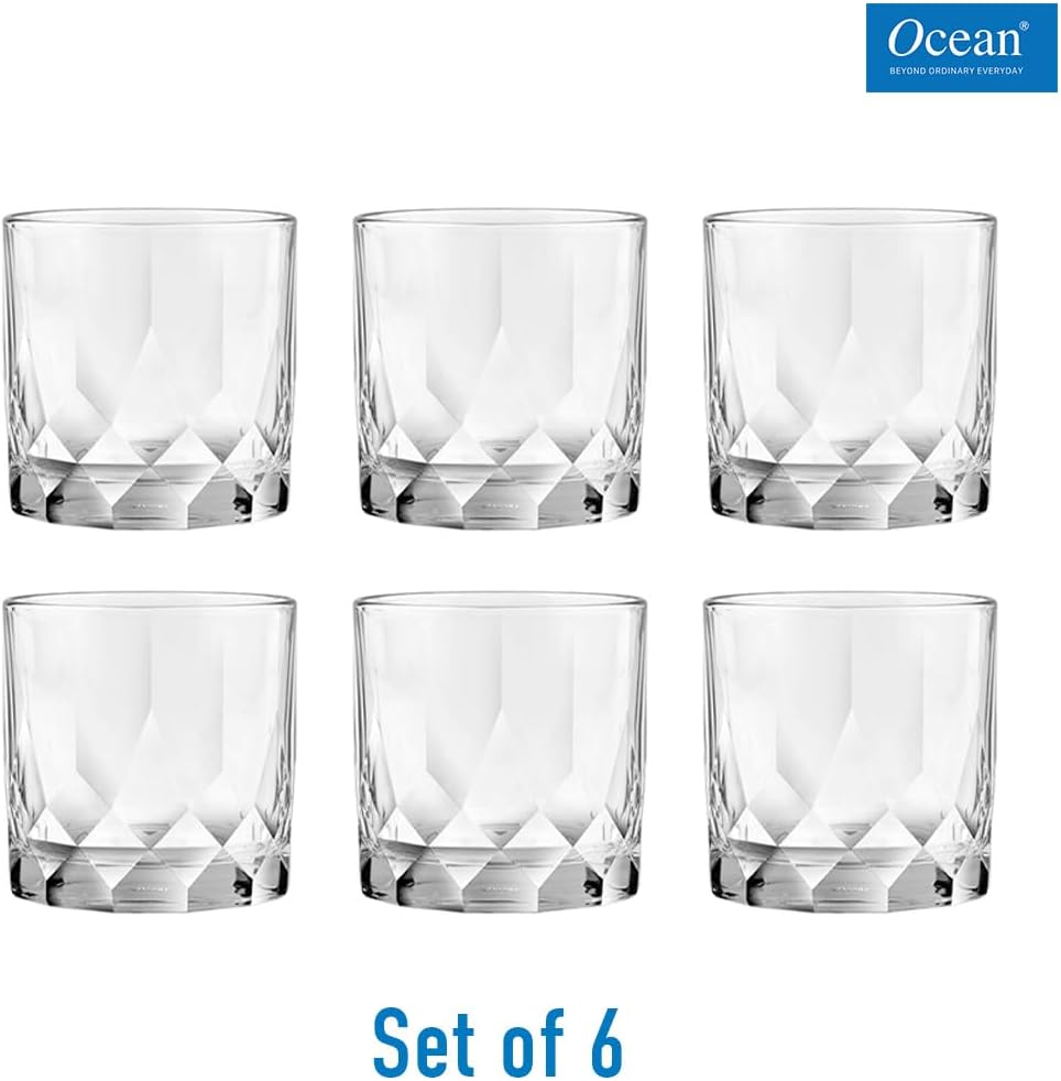 ocean connexion double rock, set of 6, clear, 350 ml, p02807, rock glass, double rock glass, lowball glass, water glass, whiskey glass, whisky glass, old fashioned glass, scotch glass