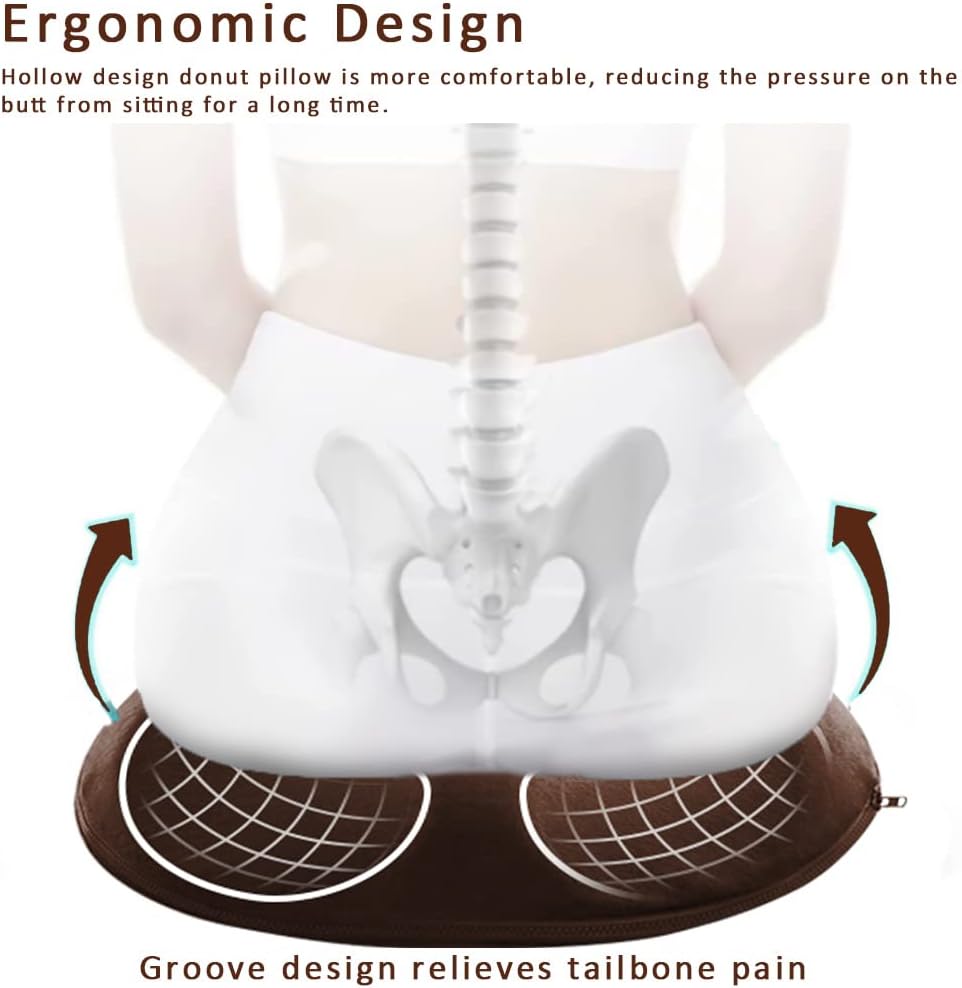 gluckluz coccyx donut pillow seat cushion pad memory foam firm yoga sitting pillow for women indoor home floor car office chair hemorrhoids prostate pressure sores post surgery (brown)