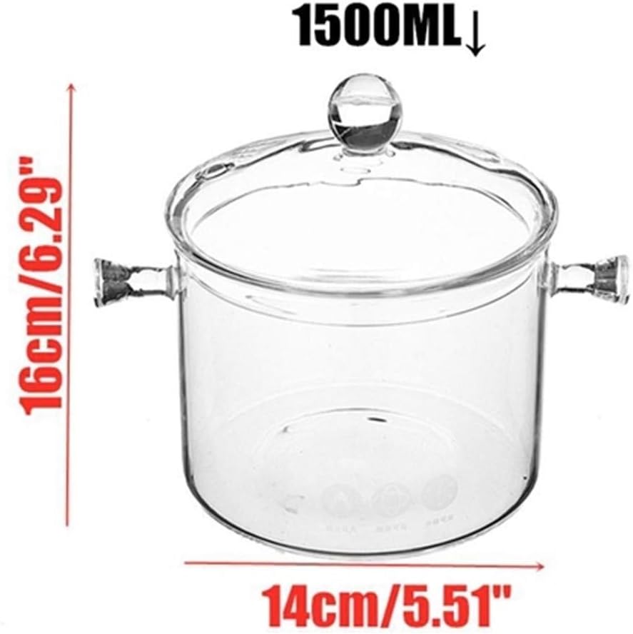 nlywb 1.5l/50 fl glass pot, glass saucepan with cover, heat resistant glass stovetop pot clear cooktop safe for pasta noodle, soup, milk, baby food