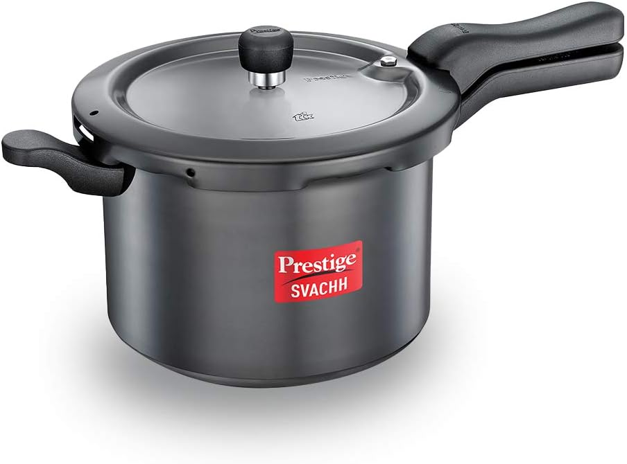 prestige svachh pressure cooker with hard anodised body 5 ltr | grey