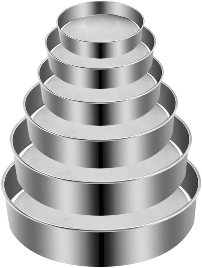 markq flour sieve, set of 6 stainless steel fine mesh sifter for baking cooking icing sugar strainer, 5.6 inch, 6.9 inch, 7.7 inch, 8.1 inch, 9.3 inch, 10.6 inch
