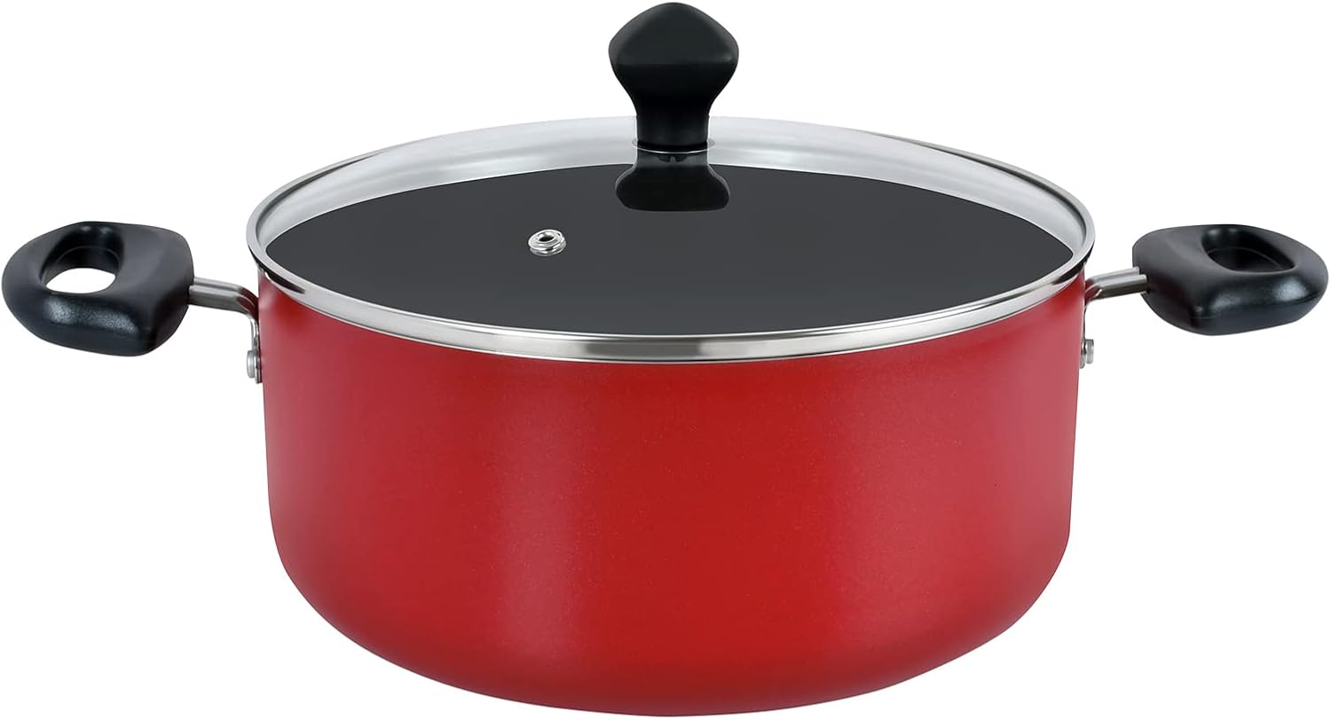 prestige 8 piece non stick cast aluminium cookware sets | induction base | non stick aluminium | casserole | milk pan | fry pan red
