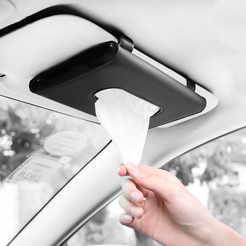 carstuus fredysu leather premium napkin & tissue holder, for backseat and car visor, cartbox02b, black