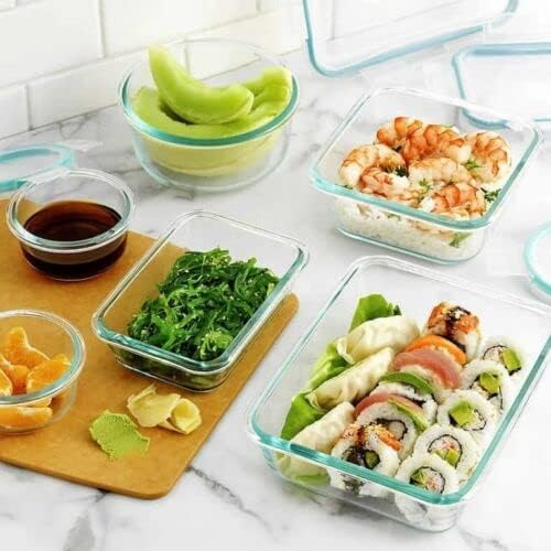 snapware pure pyrex 18 piece glass food storage set, 2.6, clear, microwave, oven, refrigerator, freezer & dishwasher safe