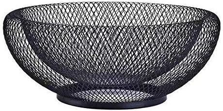 juker metal mesh creative countertop fruit basket bowl stand for kitchen, restaurant, large black decorative table centerpiece holder for bread, candy, egg, k cup, 10 inch