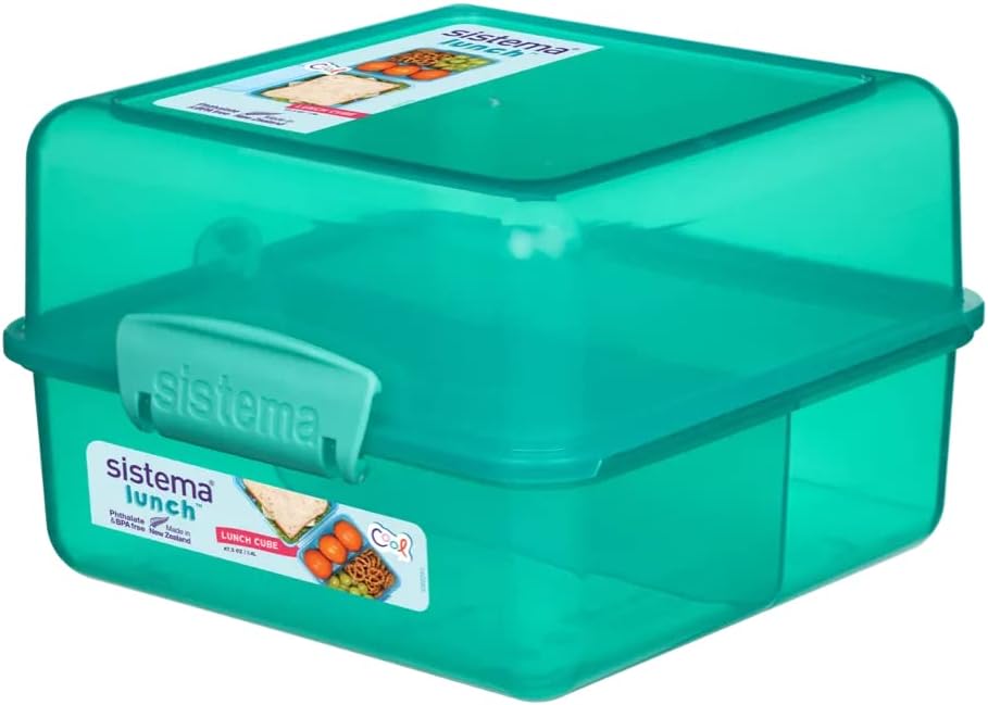 sistema 1.4l cube colored lunch box green, blue, 31735