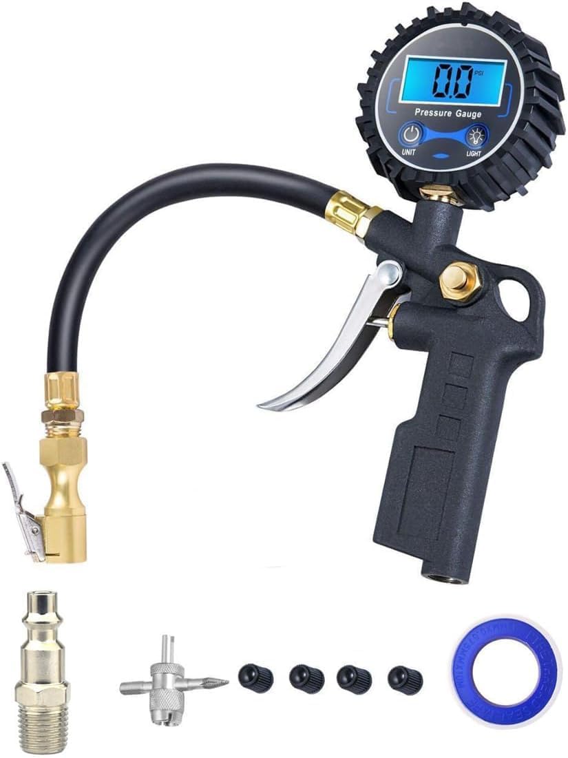 azonee digital tire inflator with pressure gauge air chuck with gauge for air compressor, quick connect coupler with display resolution, car accessories for suv, rv, truck 250 psi air chuck