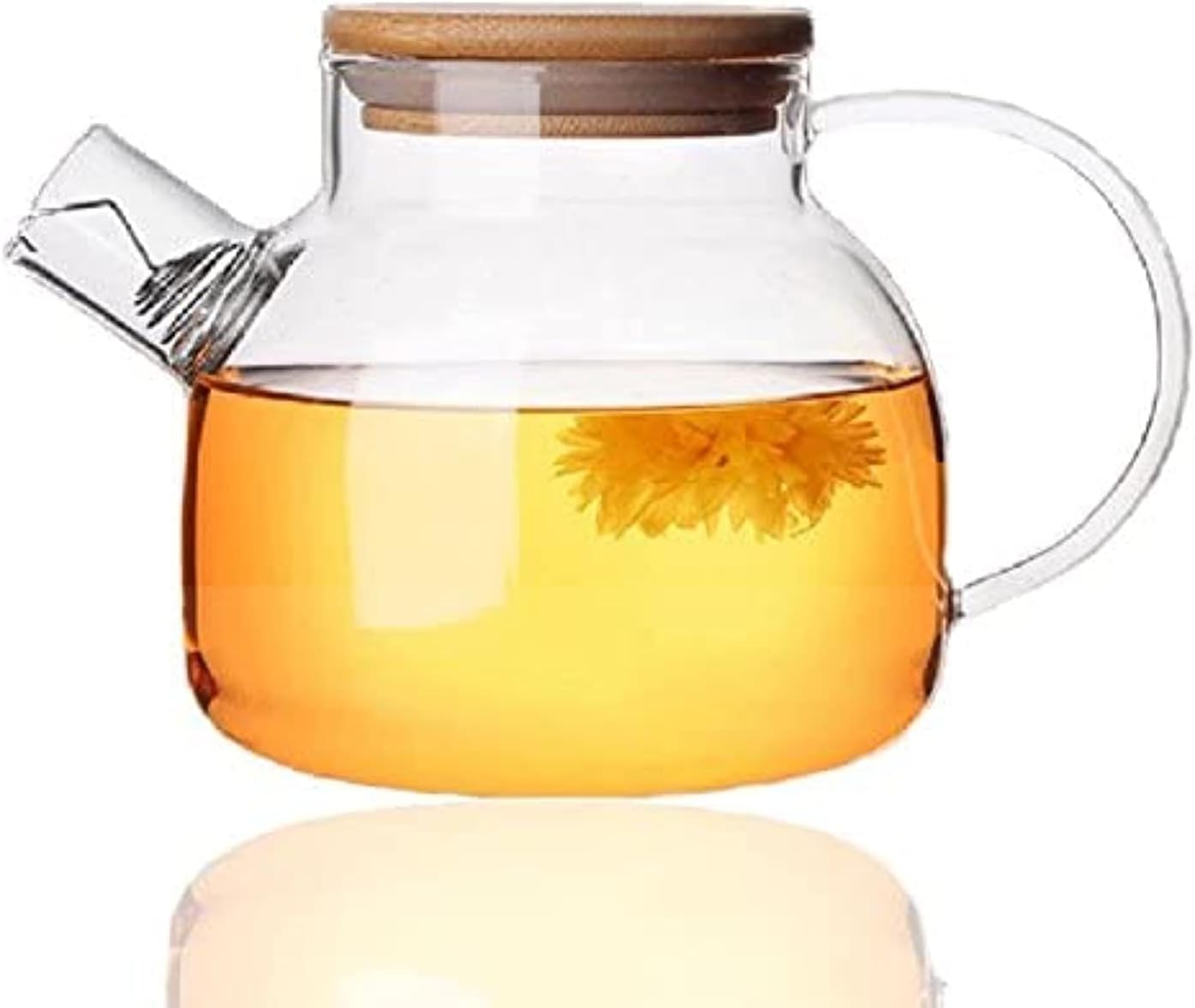 yumlock glass teapot with removable infuser, stovetop safe teapot for loose leaf and blooming tea, 1000ml clear teapots with bamboo lid