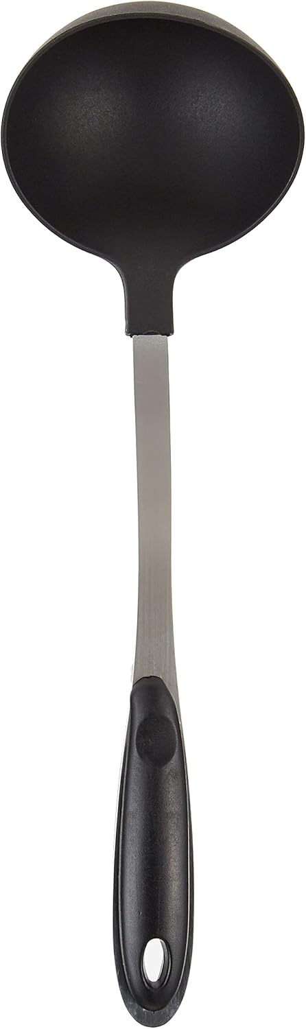 royalford nylon soup ladle with gripped stainless steel handle black color.