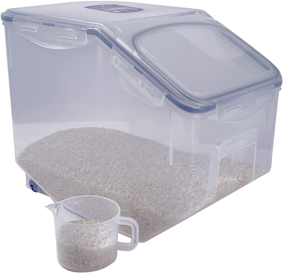 locknlock lock & lock hpl510 bulk storage bins food storage container with wheels, clear, w 13.5 x h 11.0 x l 8.9 cm, 50.7 cup, polypropylene