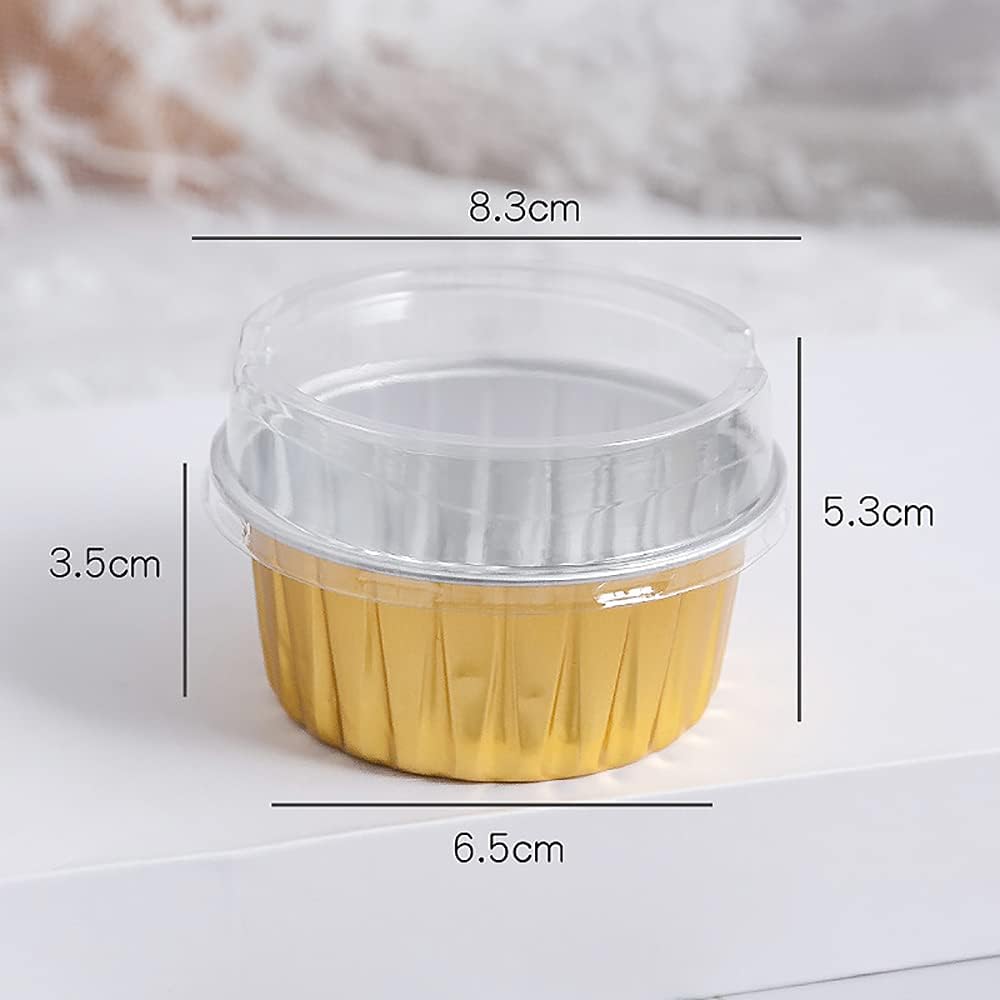 funito aluminum cupcake pans with lids,50pcs 130ml muffin liners cups, disposable foil ramekins, aluminum foil baking cups, cupcake baking cups, aluminum foil cupcake holders pans with lids