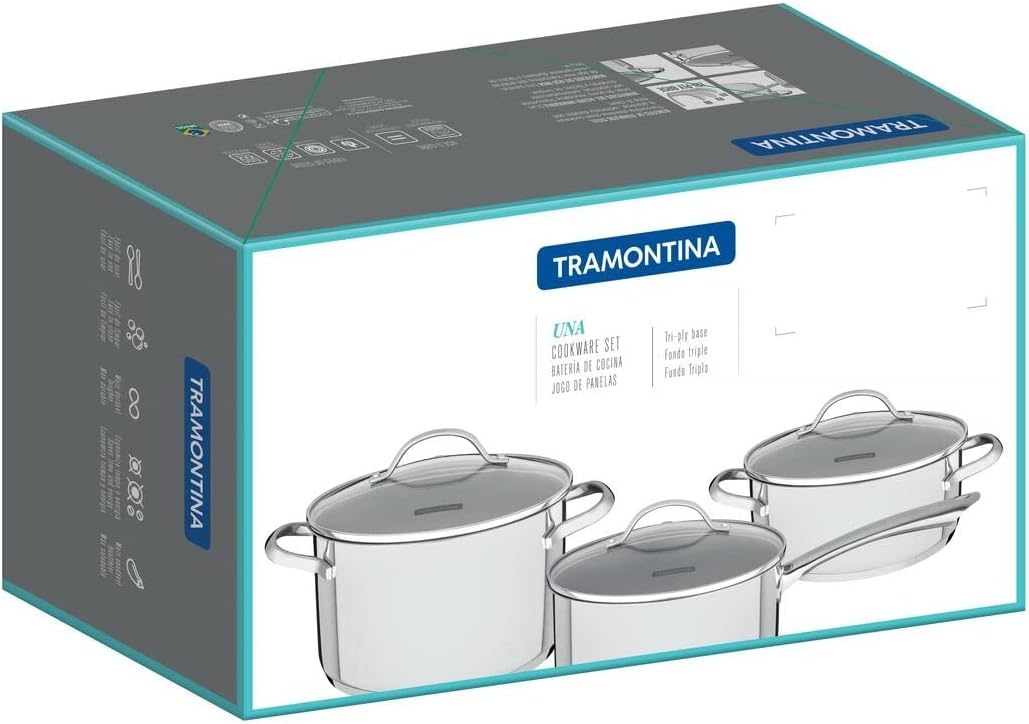 tramontina una 7 pieces stainless steel cookware set with tri ply bottom