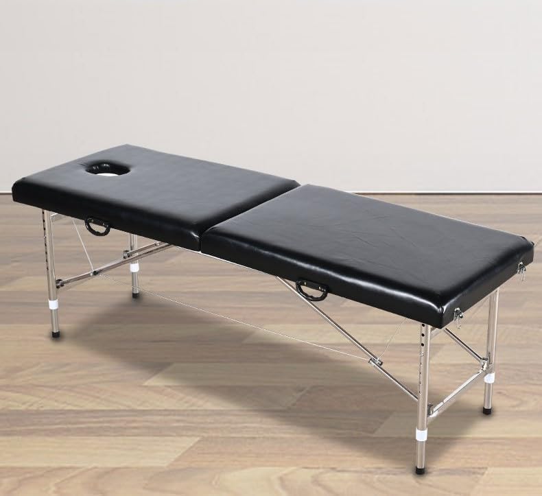sky touch portable massage bed : foldable massage tables with pillow spa bed with stainless steel frame 2 fold black for spa salon tattoo massage therapeutic treatment black