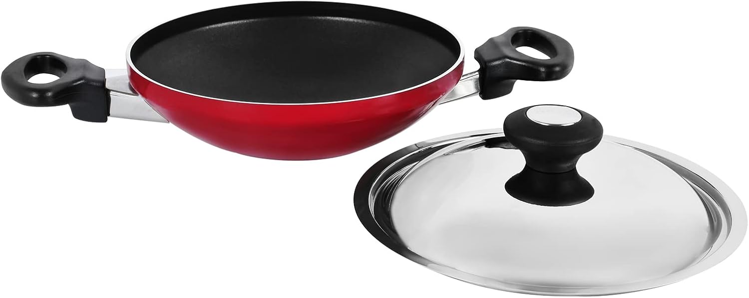 prestige appachatti with stainless steel lid, 20 cm, red