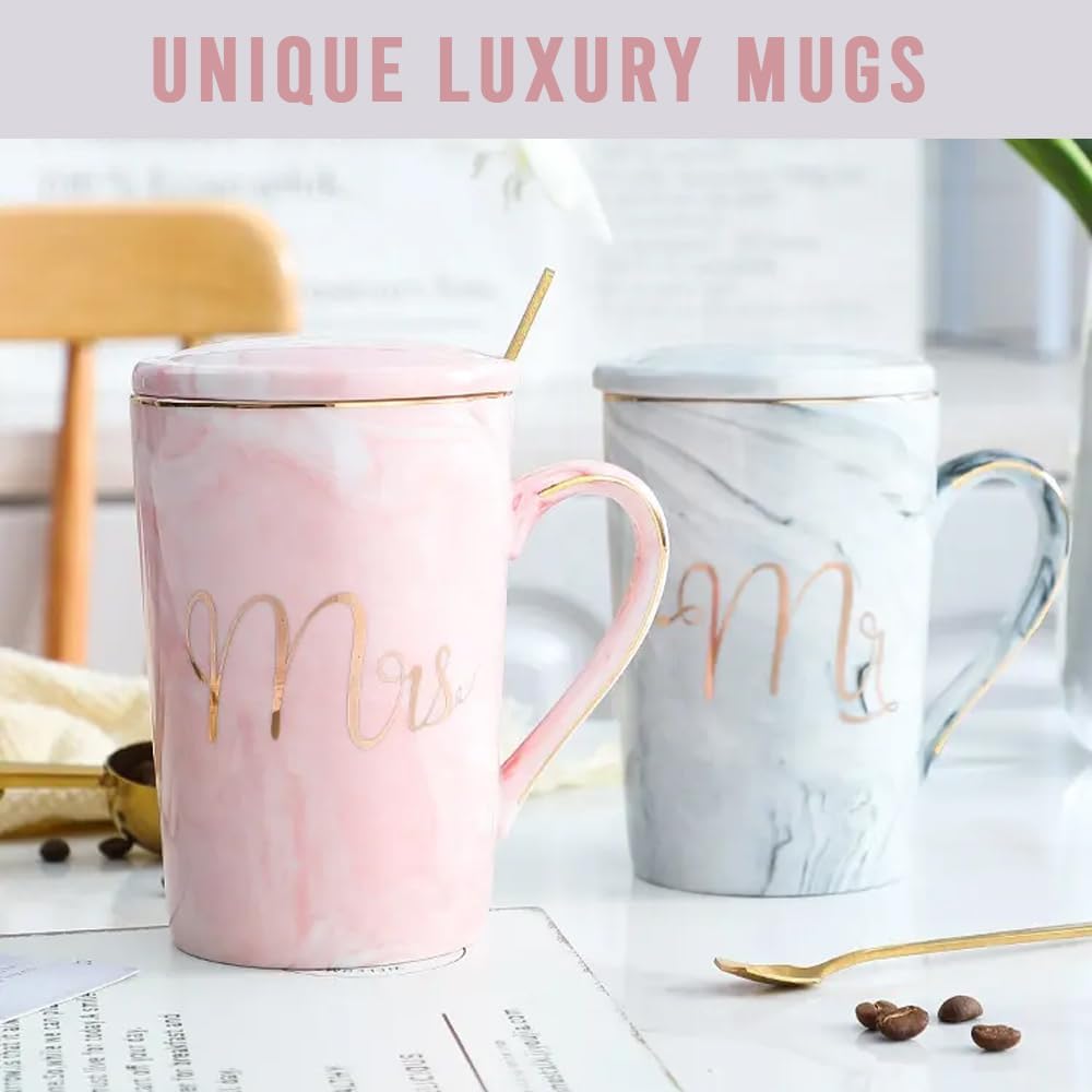 amerteer mr and mrs coffee mugs wedding gift for bride and groom gift for bridal shower engagement wedding and married couples anniversary ceramic marble cups 14 oz