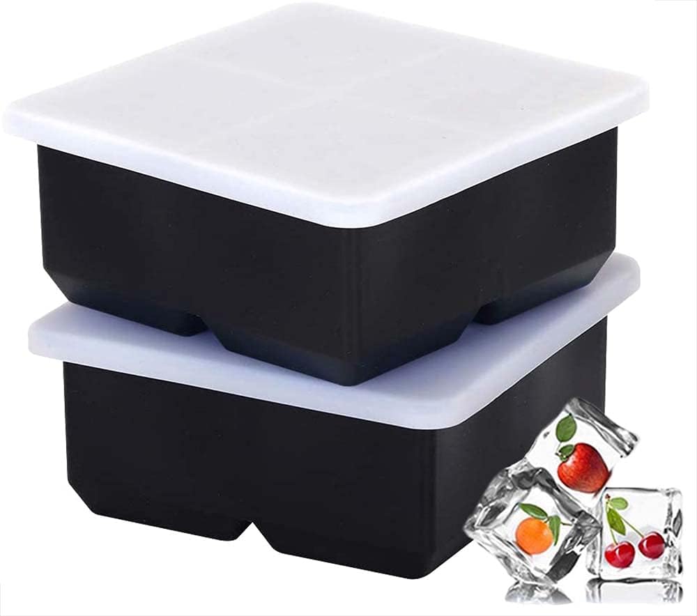 gretal 4 holes square ice cube mold food grade silicone large size ice tray with lid ice cubes maker for party bar 2pcs