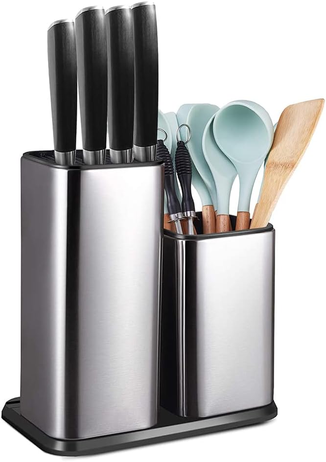 exrp universal knife block without knives,modern utensil holder for countertop,stainless steel knife holder for kitchen counter,edge protecting knife storage,multi function knife organizer