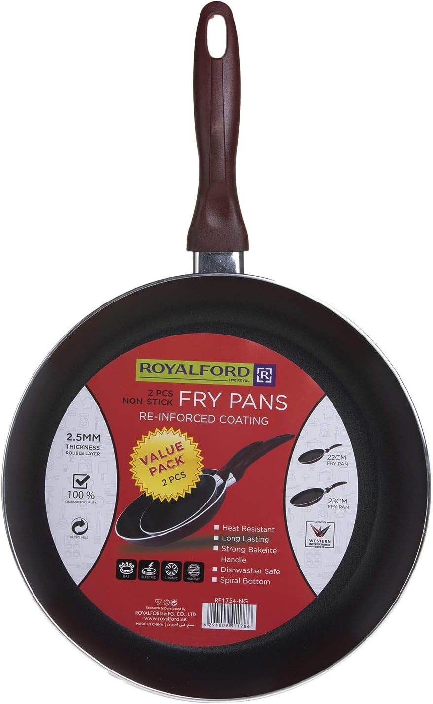 royalford non stick frying pan, twin pack, non stick fry pan set. non stick cookware, value dual fry pan set